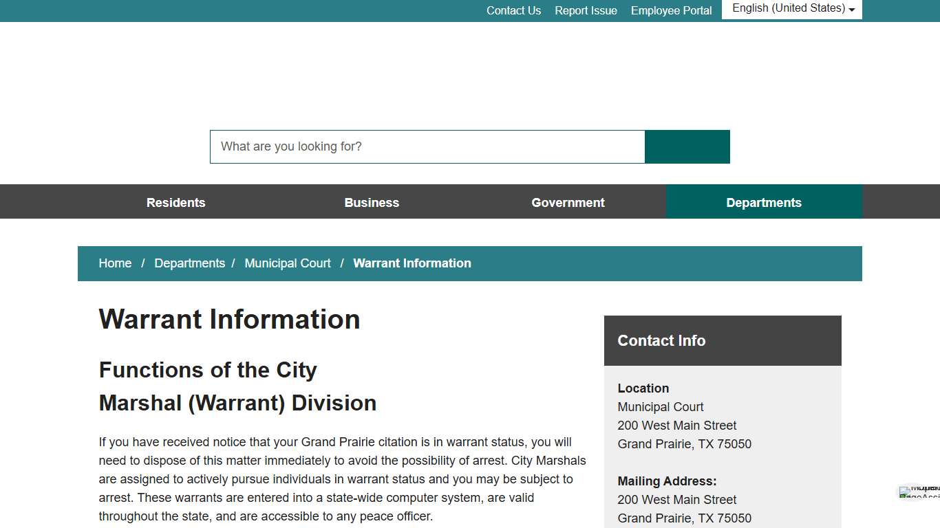 Warrant Information - City of Grand Prairie