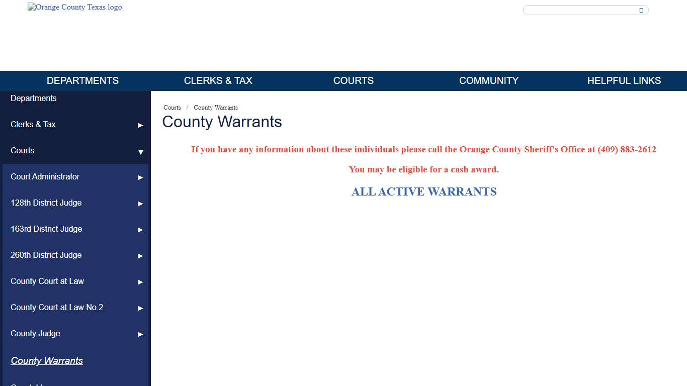 Welcome to the Official Website of Orange County, Texas - County Warrants